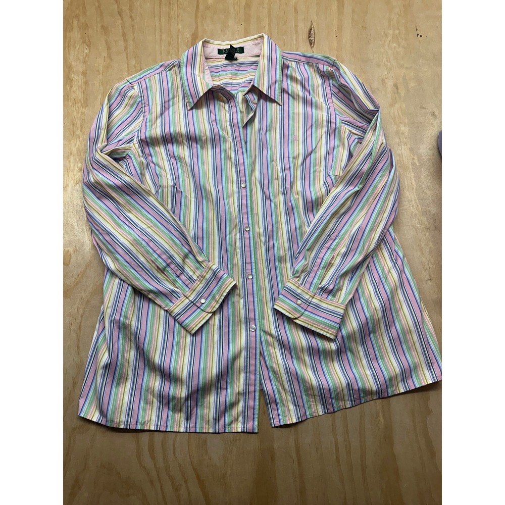 Lauren Ralph Lauren Pastel Striped Button Down Shirt Womens 1X Multi Color LRL